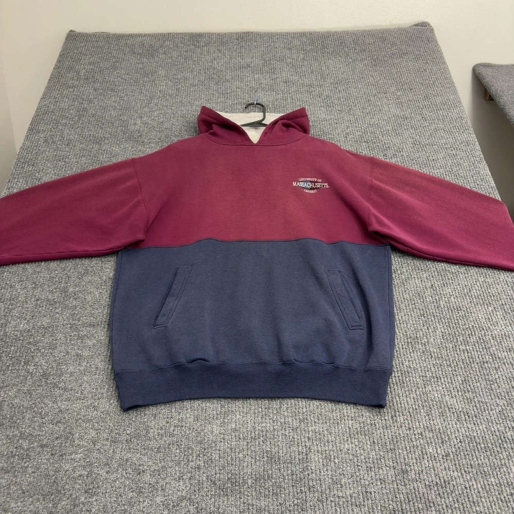 UMass JanSport Hoodie Mens XL Maroon Navy Cotton Blend Colorblock Collegiate